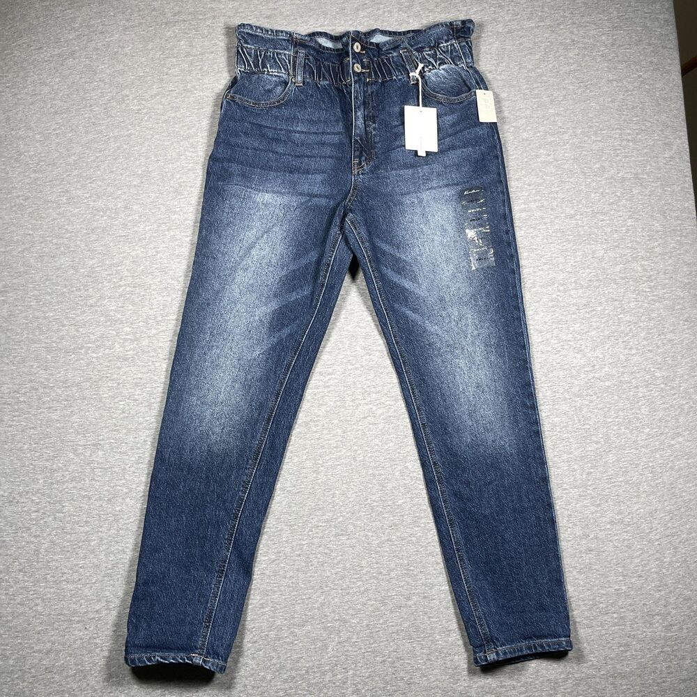KanCan Jeans Womens 30x27 Blue High Rise Mom Relaxed Fit Distressed Medium Wash